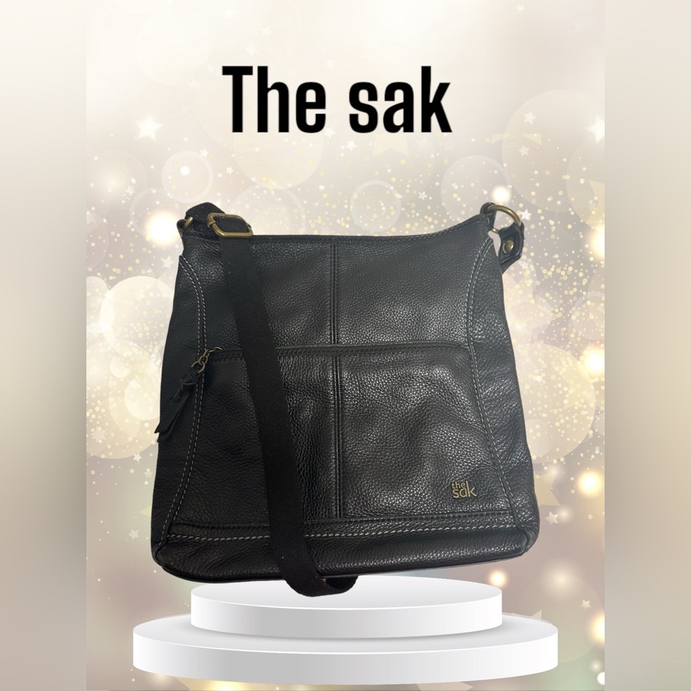THE SAK Iris Crossbody Black Soft Pebbled Leather Bag Guitar Strap Adjustable.!